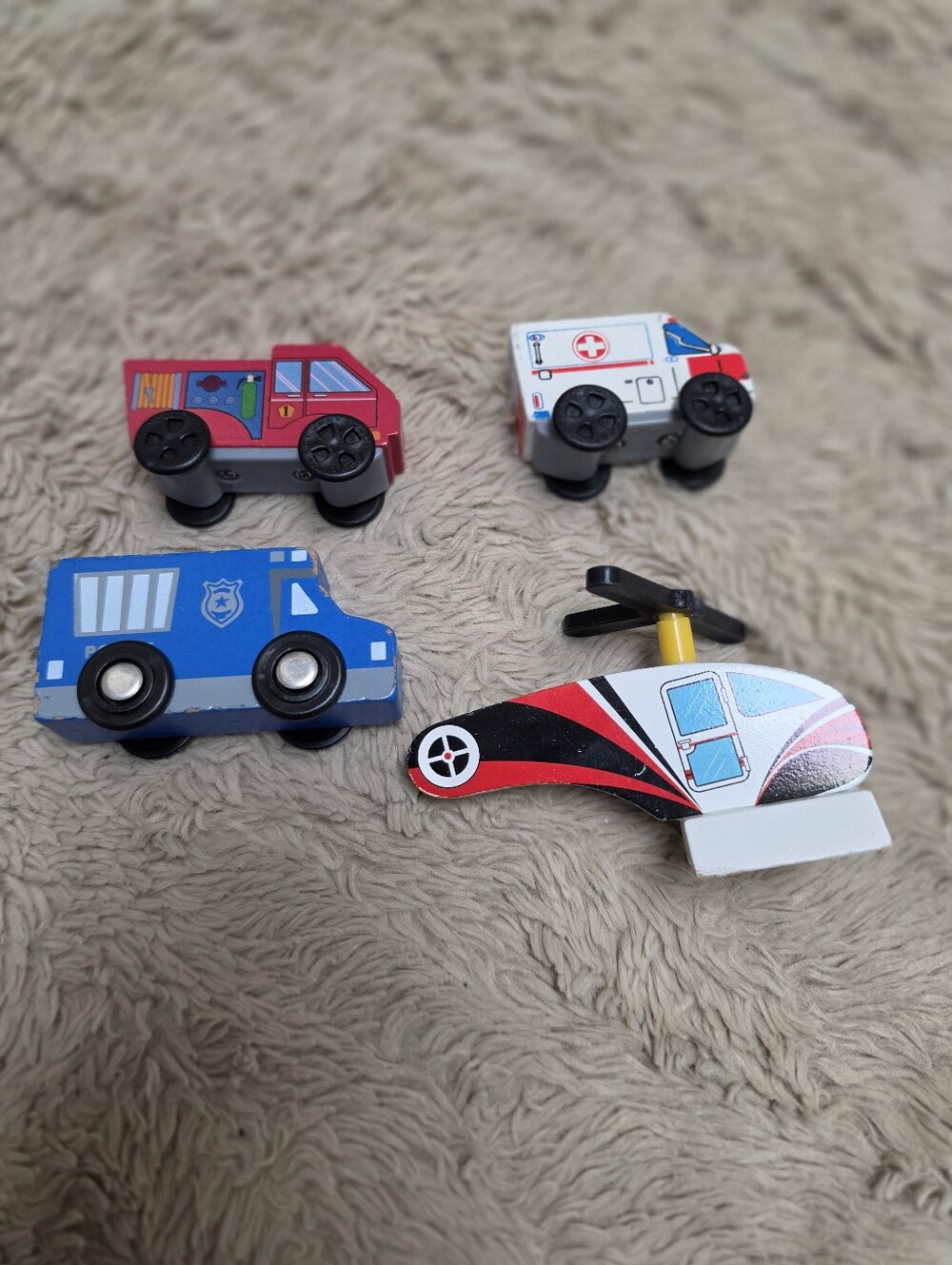 Kids Wooden Emergency Vehicle Toys, Fire Truck, Helicopter And More